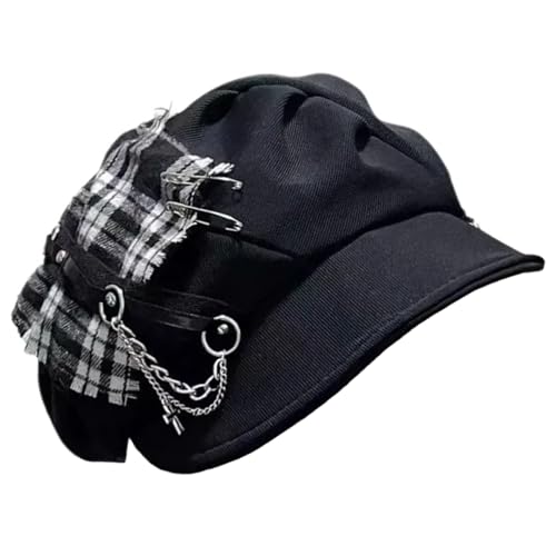 YUGSHNKFC Trendige Baskenmütze, Metallkette, Unisex, Kopfbedeckung, Accessoire für Damen und Herren, Cabbie-Hut für Halloween, Cosplay, Party-Outfit von YUGSHNKFC