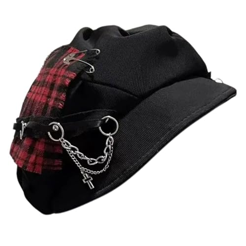 YUGSHNKFC Trendige Baskenmütze, Metallkette, Unisex, Kopfbedeckung, Accessoire für Damen und Herren, Cabbie-Hut für Halloween, Cosplay, Party-Outfit von YUGSHNKFC