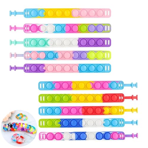 10 Stück Pop It Armbänder, Pop It Armband Kinder, Pop Style Bracelet Maker Nachfüllpack, Für Kinder Jungen Mädchen Stressabbau & Anti-Angst(Farbe) von YUGUOLAN