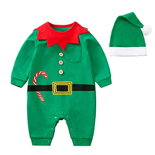 YUHYtop Baby Weihnachtskostüme Kleinkinder Weihnachtsmannanzug Baby Strampler Weihnachten Weihnachtsoutfit Baby Jungen Mädchen Santa Cosplay Kostüm Weihnachts Party Kleidung Set (A Green, 0-3 Months) von YUHYtop