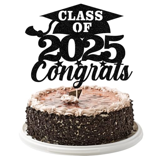 YUINYO Class of 2025 Congrats Cake Topper, Congrats 2025 Graduate Party Decorations Supplies,High School Graduation, College Graduate Cake Decoration,Black YUINYO Class of 2025 Congrats Cake Topper, Congrats 2025 Graduate Party Decorations Supplies,High School Graduation, College Graduate Cake Decoration,Black von YUINYO