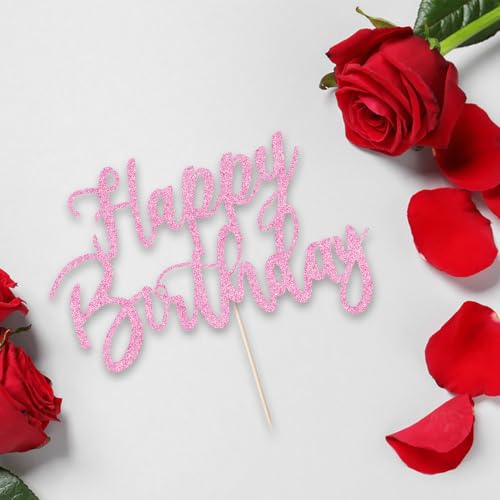 YUINYO Handgefertigte glitzernde Kuchendekoration, Happy Birthday-Kuchendekoration, Geburtstagsparty-Dekoration, rosa YUINYO Handgefertigte glitzernde Kuchendekoration, Happy Birthday-Kuchendekoration, Geburtstagsparty-Dekoration, rosa von YUINYO