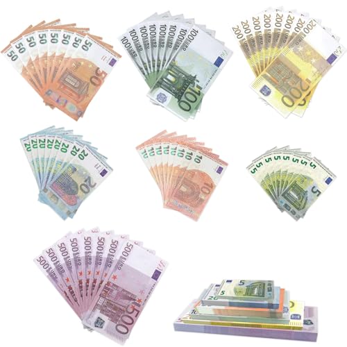 210 Blätter Spielgeld Kaufmannsladen Spielen Deko 7 Werte Set Movie Money 5/10/20/50/100/200/500 für Lern und Spielzwecke (7 Werte Set) von YUJUVI