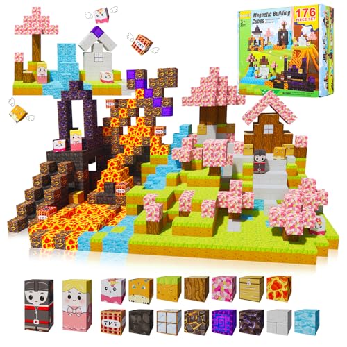 Magnetische Bausteine 176 Pcs,2.5CM/Magnet Welt Sensorik BlöckeSet,Minecraft Magnetic Blocks für Kinder ab 3 Jahren, Geschenk für Jungen und Mädchen von YUKOVEP