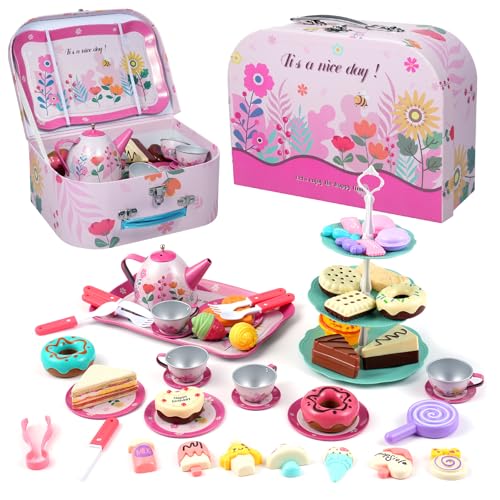 Tea Party Set Little Girls Kids Kids Tea 56pcs Nachmittag Tee Dessert Spielzeug Blumenserie Kuchen Keks Kaffee Tasse Geschirr Teller vor, Spielzeug Mädchen Handheld Tea Party Set Little Girls Kids Kids Tea 56pcs Nachmittag Tee Dessert Spielzeug Blumenserie Kuchen Keks Kaffee Tasse Geschirr Teller vor, Spielzeug Mädchen Handheld von YULEESIYIP