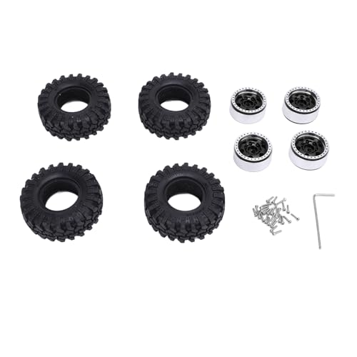 YULEESIYIP 1,0 Ovale Radnaben Aluminiumlegierung Hub und Gummi -Reifen -Set Kletterwagen 1/24 Skala (Black) von YULEESIYIP