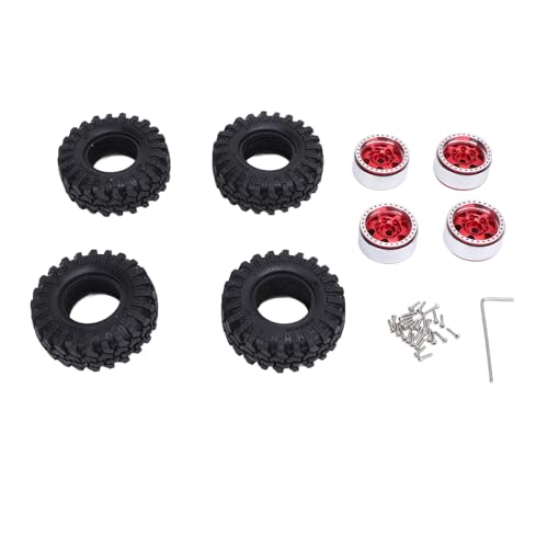 YULEESIYIP 1,0 Ovale Radnaben Aluminiumlegierung Hub und Gummi -Reifen -Set Kletterwagen 1/24 Skala (Red) von YULEESIYIP