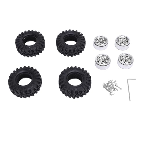 YULEESIYIP 1,0 Ovale Radnaben Aluminiumlegierung Hub und Gummi -Reifen -Set Kletterwagen 1/24 Skala (Silver) von YULEESIYIP
