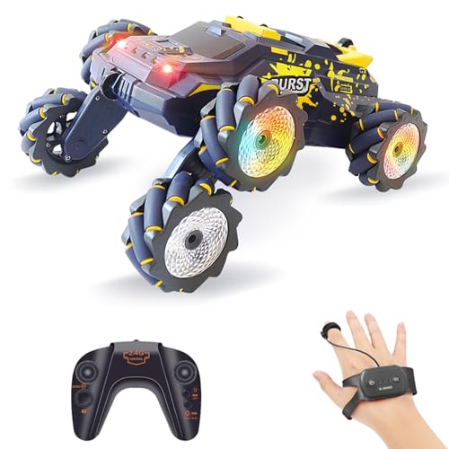 YULEESIYIP Fernbedienungsauto Elektrische Rennstunt -Auto mit Leichter Musik 360 ° Rotation 3 Batterien 6WD handgesteuerte Geste Off Road Vehicle Jungen Mädchen Gelb (-1) von YULEESIYIP