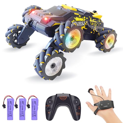 YULEESIYIP Fernbedienungsauto Elektrische Rennstunt -Auto mit Leichter Musik 360 ° Rotation 3 Batterien 6WD handgesteuerte Geste Off Road Vehicle Jungen Mädchen Gelb (-3) von YULEESIYIP