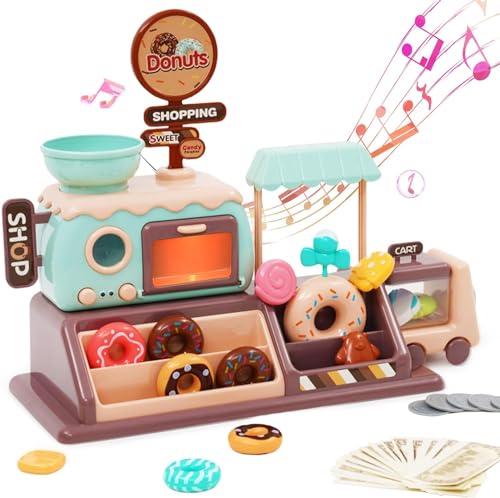 Doughnuts Shop Set Spielzeug mit Mikrowelle Kinder, Pretend Role Play Donut Toy Set mit Musik, Dessert und Süßigkeiten Spielzeug, Kinder Küche Spielzeug Geschenke von YULEYU