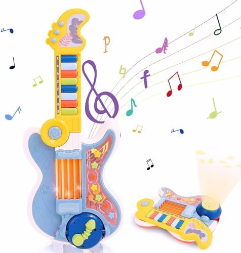 Kindergitarre Musikalisches Spielzeug, Multifunktionales Musikinstrument mit Klavier & Trommel, frühes pädagogisches Lerngeschenk für Vorschulkinder von YULEYU