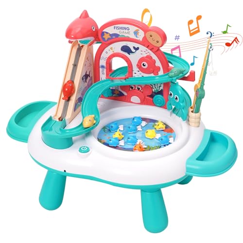 YULEYU Magnetische Angeln Spiele Spielzeug, treppensteigen Spielzeug, Rennbahnen Achterbahnspielzeug mit blinkenden Lichtern und Musik für Kleinkinder und Kinder (Grün) von YULEYU