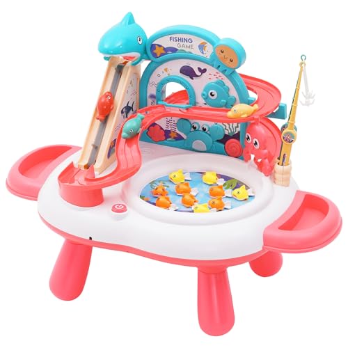 YULEYU Magnetische Angeln Spiele Spielzeug, treppensteigen Spielzeug, Rennbahnen Achterbahnspielzeug mit blinkenden Lichtern und Musik für Kleinkinder und Kinder (Plink) von YULEYU