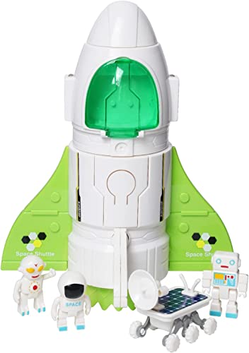 YULEYU Spaceshuttle Weltraummission Rakete Spielzeug, Raumschiff-Spielzeug mit Ton, 3 Astronauten-Figuren, Aufklappbares Cockpit, Sprühauspuff von YULEYU