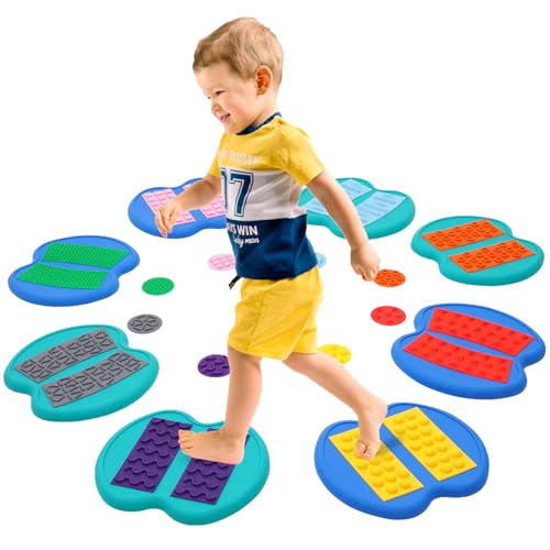 YULEYU Taktile Scheiben Set für Kinder, 8pcs Sensorische Scheiben für Indoor & Outdoor, Kinder Stepping Stone Spiel Matching, Bunte Sinnestrainer, pädagogische sensorische Tastspiel von YULEYU