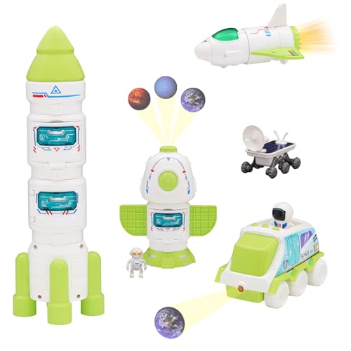 YULEYU Weltraumspielzeug für Kinder, Space-Shuttle-Spielzeugmodell mit Astronautenfiguren, Raketenschiff-Spielzeug für Jungen und Mädchen, Astronauten-Erkundungsspielset (Grün) von YULEYU