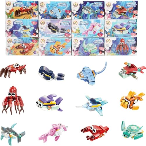 YULIAO, 12 Stück Mini Bausteine, Mini Bausteine Meerestier, Baustein Spielzeug Kinder, Klemmbausteine Tiere, Lernspielzeug, 12 Verschiedene Meerestiere, Geschenke Für Jungen Oder Mädchen von YULIAO