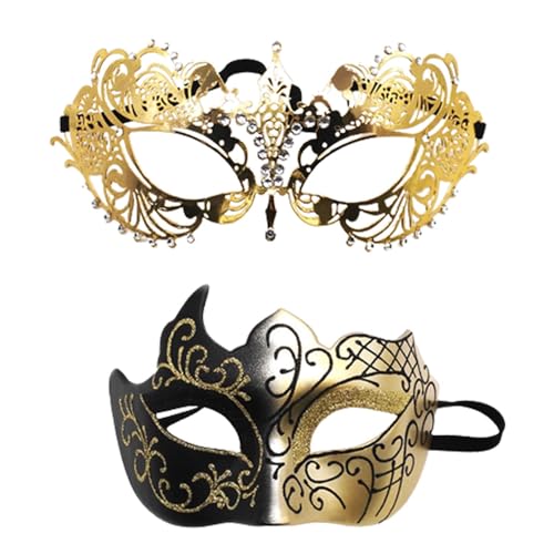 YULIAO 2 Stück Venezianischen Masquerade Maske, Paar Maskerade Maske, Karneval Abschlussball Maske, Ball Masquerade Mask, für Damen Herren,Vintage Gold von YULIAO