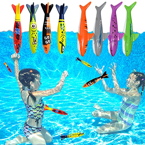 YULIAO 8Pcs Tauchspielzeug für Kinder, Tauchspielzeug Set, Unterwasser Pool Spielzeug Set, Bandits Torpedo, Tauchen Hai Spielzeug, Pool Sommer Spaß für Kinder, Geeignet für Poolpartys von YULIAO