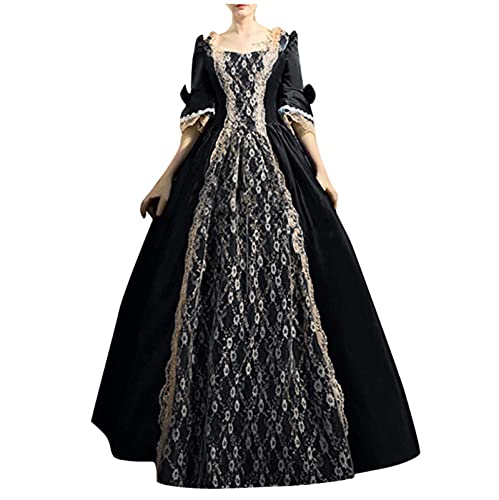 YULONGESS Mittelalter Kleid Damen Renaissance Kleid Mittelalterliche Kostüme Halloween Kostüm für Frauen Gothic Kostüm Vintage Kurzarm Sommerkleid Karneval Halloween Party von YULONGESS