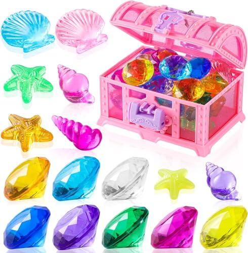 28 Stück Tauchjuwel Pool Spielzeug, Sommer Schwimm Tauchspielzeug für Kinder, Schwimmbad Spielzeug Set mit Schatzkiste Meerestieren Edelstein, Bunte Tauchen Edelsteine für Kinder Mädchen Junge 28 Stück Tauchjuwel Pool Spielzeug, Sommer Schwimm Tauchspielzeug für Kinder, Schwimmbad Spielzeug Set mit Schatzkiste Meerestieren Edelstein, Bunte Tauchen Edelsteine für Kinder Mädchen Junge von YULONGWU