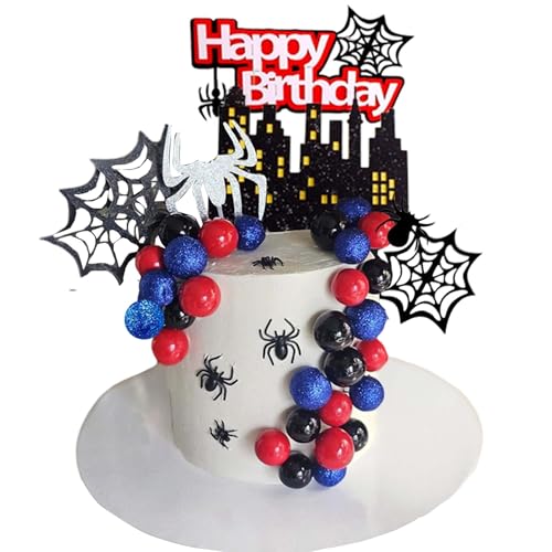 38 Stück Spinnen Tortendeko, Spider Cake Topper, Tortendeko Kugel, Halloween Spinne, DIY Geburtstag Kuchen Dekoration, für Jungen Männer Geburtstag Babyparty Spinnen Mottopartys von YULONGWU