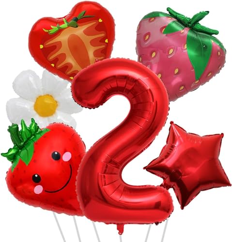 Luftballons Geburtstag 6 Stück, Geburtstags Ballon Set mit Ballon Nummer 2 Erdbeer Luftballons Gänseblümchen Ballon Stern Ballon, Erdbeer Folienballon für Mädchen Geburtstags Party Dekorationen Luftballons Geburtstag 6 Stück, Geburtstags Ballon Set mit Ballon Nummer 2 Erdbeer Luftballons Gänseblümchen Ballon Stern Ballon, Erdbeer Folienballon für Mädchen Geburtstags Party Dekorationen von YULONGWU