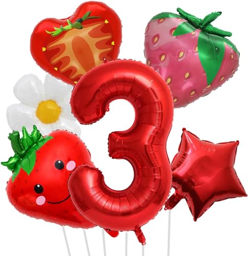 Luftballons Geburtstag 6 Stück, Geburtstags Ballon Set mit Ballon Nummer 3 Erdbeer Luftballons Gänseblümchen Ballon Stern Ballon, Erdbeer Folienballon für Mädchen Geburtstags Party Dekorationen Luftballons Geburtstag 6 Stück, Geburtstags Ballon Set mit Ballon Nummer 3 Erdbeer Luftballons Gänseblümchen Ballon Stern Ballon, Erdbeer Folienballon für Mädchen Geburtstags Party Dekorationen von YULONGWU