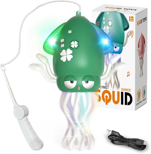 Electric Dancing Octopus Toy, Tanzender Oktopus Krabbelspielzeug mit LED Lichtern & Musik, Baby Spielzeug mit Hindernisvermeidung und Angelrute für Bauchlage, Geschenk für Junge Mädchen (Grün) von YUMIPDD