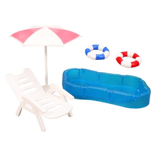 Miniatur-Strand-Szenen-Set für 1/12 Puppenhäuser, Pool-Ausstellungsmöbel mit Liegestuhl-Sonnenschutz für Kinder, Puppenhäuser-Zubehör Miniatur-Strand-Szenen-Set für 1/12 Puppenhäuser, Pool-Ausstellungsmöbel mit Liegestuhl-Sonnenschutz für Kinder, Puppenhäuser-Zubehör von YUNGLOO