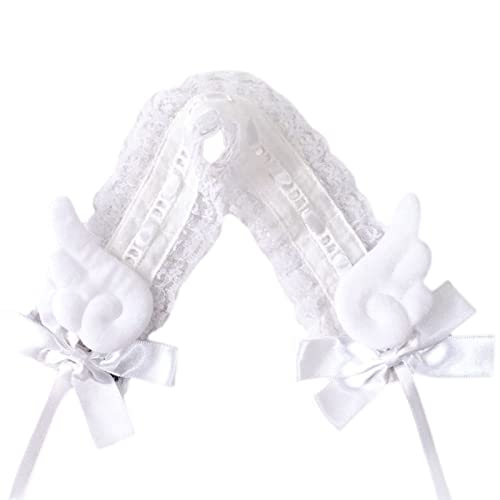 YUNGLOO Lolitas Dienstmädchen-Kopfschmuck für Damen, Cosplay, Haarbänder mit Spitzenflügel und Schleife, Dekoration, Haar-Accessoire, Lolitas, Dienstmädchen-Stirnband, Schleifen von YUNGLOO