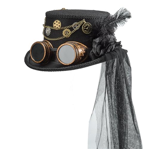 YUNGLOO Spitzenschleier im viktorianischen Stil mit Brille, Metallgetriebekette und gefiedertem Schleier, Dekorationen für Punk, Cosplay, Event, viktorianisches Thema von YUNGLOO
