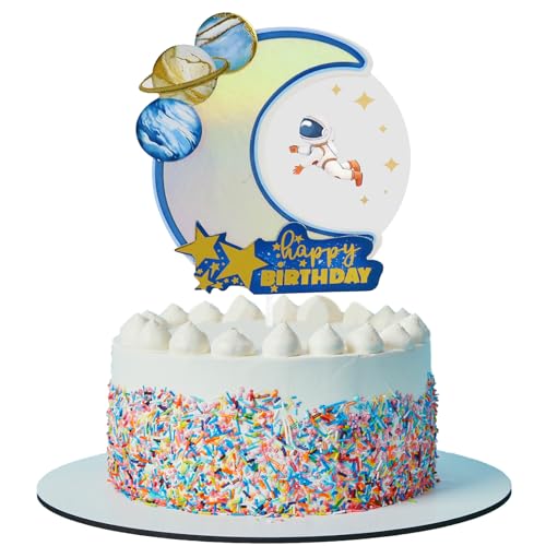 YUNHENTONG Astronaut Kuchen Dekorieren, Weltraum Cupcake Toppers, Planeten Cupcake Toppers, Astronaut Kuchen Dekor, Kuchendekoration Raum Raketen Sterne für Junge Mädchen von YUNHENTONG