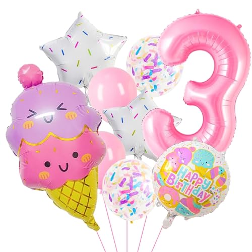 Eiscreme Folienballon Geburtstag Mädchen, 9 Stück Eiscreme Luftballons Pastellfarben Party Luftballons Mädchen Eiscreme Helium Ballons Geburtstag für Kinder Party Dekorationen (3) von YUNHENTONG
