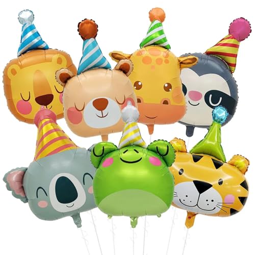 Folienballon Tiere, 7 Stück Tier Luftballons Kindergeburtstag, Safari Ballons Kinder, Niedlich Folienballons Waldtiere, Helium Ballons Tiere für Dschungel Thema Geburtstagsfeier Supplies von YUNHENTONG
