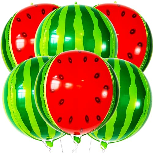 Wassermelone Folienballons, 6 Stück Wassermelone Luftballons Obst Balloons, Sommer Frucht Folienballon für Sommer Strand Obst Party Dekorationen von YUNHENTONG