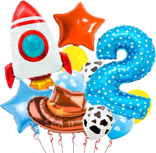 11 Stück Geburtstagsdeko 2 Jahre Junge Deko 2. Geburtstag Jungen Blau Folienballons 2 Cowboy Rakete Folienballon Stern Kindergeburtstag Deko 2 Jahre Junge Luftballon Milchkuh Wolke Ballon von YUNHENTONG