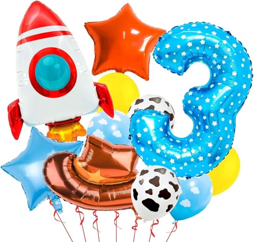 11 Stück Geburtstagsdeko 3 Jahre Junge Deko 3. Geburtstag Jungen Blau Folienballon 3 Cowboy Rakete Folienballon Stern Kindergeburtstag Deko 3 Jahre Junge Luftballon Milchkuh Wolke Ballon von YUNHENTONG
