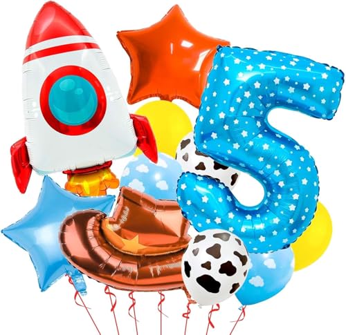 Luftballons Stern Rakete Cowboyhut Spielzeug Folienballon Geburtstag Junge für Thema Jungs Geburtstagsparty (5 Jahre) von YUNHENTONG