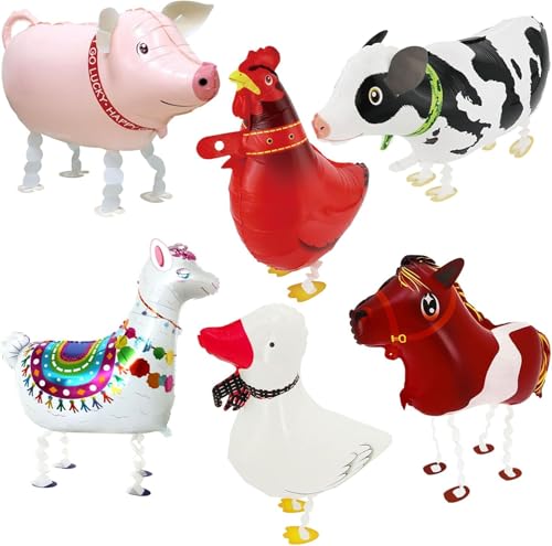 Airwalker Ballon Bauernhof Geburtstag Deko 6 Stück Bauernhoftiere Air Walker Luftballon Kuh Pferde Huhn Schweinchen Schaf Gans Geburtstagsdeko Bauernhof Kindergeburtstag Deko von YUNHENTONG