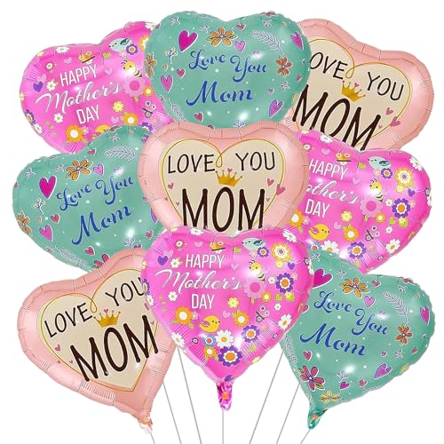 Muttertag Luftballons 9 Stück Muttertagsdeko Folienballon Happy Mothers Day Herzluftballons Helium Herzballons für Mama Muttertag Party Dekoration von YUNHENTONG