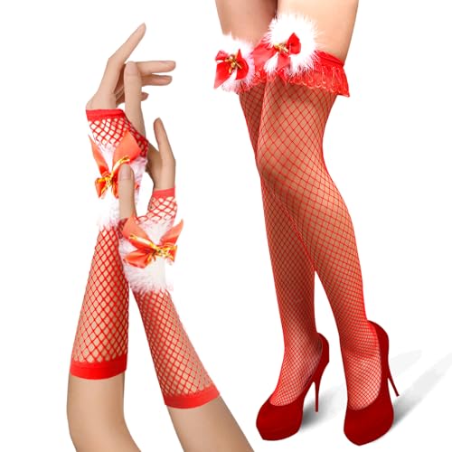 Netzstrumpfhose Rot und Netzhandschuhe Rot Anzug,mit Glocke Weihnachten Halterlose Strümpfe Rot, Rote Netzhandschuhe, Weihnachten Netzstrumpfhose, Weihnachtsfrau Kostüm Zubehör, für Kostümspiele Netzstrumpfhose Rot und Netzhandschuhe Rot Anzug,mit Glocke Weihnachten Halterlose Strümpfe Rot, Rote Netzhandschuhe, Weihnachten Netzstrumpfhose, Weihnachtsfrau Kostüm Zubehör, für Kostümspiele von YUNHENTONG