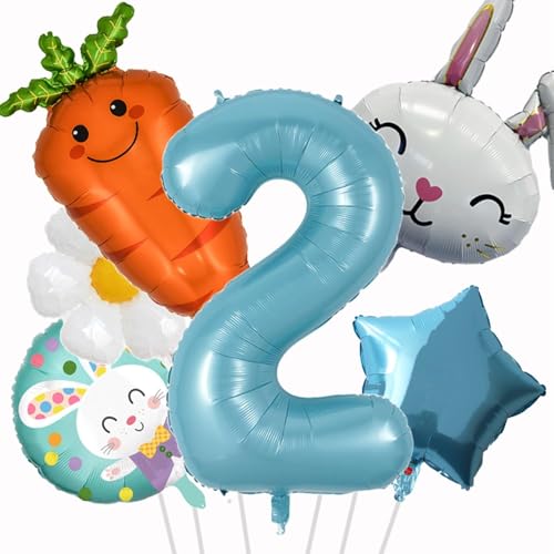 Ostern Luftballons 6 Stück Hase Osterballons 2. Geburtstag Folienballon Karotte Blume Stern Folienballon für Easter Party, Geburtstags Party, Taufe Dekoration von YUNHENTONG