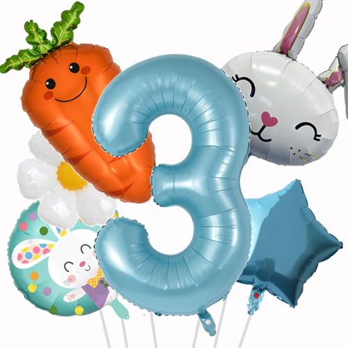 Ostern Luftballons 6 Stück Hase Osterballons 3. Geburtstag Folienballon Karotte Blume Stern Folienballon für Easter Party, Geburtstags Party, Taufe Dekoration von YUNHENTONG
