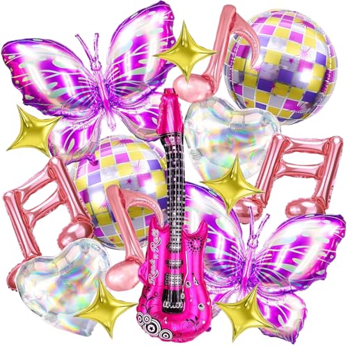 Rosa Musik Folienballons Kit, 16 Stück Folienballon Musik Disco, Gitarre Musiknoten Discokugel Schmetterling Herz Stern Luftballon, Sänger Luftballons für Geburtstags Disco Musik Party-Dekoration Rosa Musik Folienballons Kit, 16 Stück Folienballon Musik Disco, Gitarre Musiknoten Discokugel Schmetterling Herz Stern Luftballon, Sänger Luftballons für Geburtstags Disco Musik Party-Dekoration von YUNHENTONG