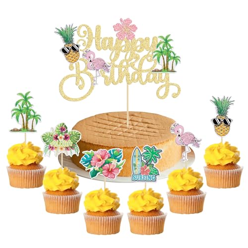 Sommer Tortendeko, 25 Stück Pool Strand Kuchendeko Geburtstag, Sommer Cupcake Topper Voller Energie Sommer Happy Birthday Tortendeko für Sommerstrand Thema Partyzubehör von YUNHENTONG