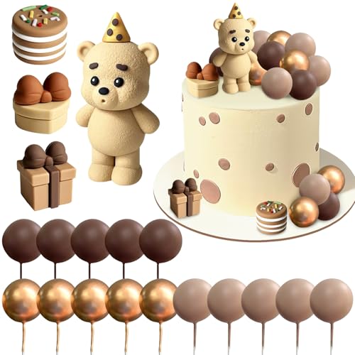 Tortendeko Bär, 19 PCS Tortendeko Teddybär, Torten Topper Brauner Bär, Braune Kugeln Kuchentopper, Boho Bären Kuchendekoratio, für Jubiläumsfeiern, Geschlecht Enthüllen Kuchen Dekoration (Licht) von YUNHENTONG