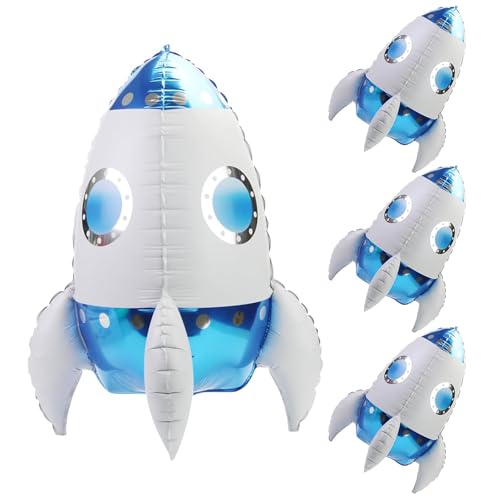 Luftballon Rakete 4 Stück Folienluftballon Rakete Blau Kindergeburtstag Weltraum Rakete Luftballon für Kinder Weltraum Themen Party Geburtstagsdeko von YUNHENTONG
