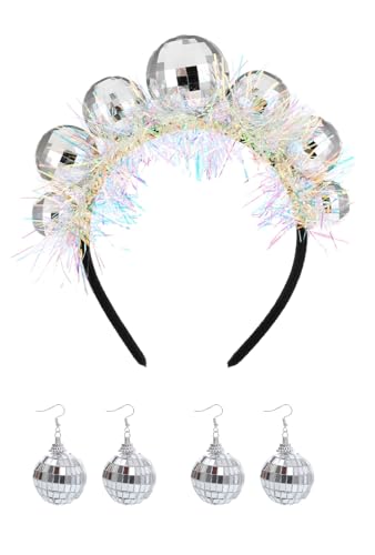 YUNHENTONG 1 Stück Discokugel Haarreif 2 Paar Discokugel Ohrringe, Disco Accessoires Damen Mirror Ball Ohrringe, Haarreif Disco mit Farbigem Silberfaden für 70er 80er Jahre Disco Party Kostümzubehör YUNHENTONG 1 Stück Discokugel Haarreif 2 Paar Discokugel Ohrringe, Disco Accessoires Damen Mirror Ball Ohrringe, Haarreif Disco mit Farbigem Silberfaden für 70er 80er Jahre Disco Party Kostümzubehör von YUNHENTONG